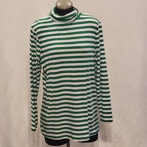 Tis the Season 1X green white striped cowl neck long sleeve